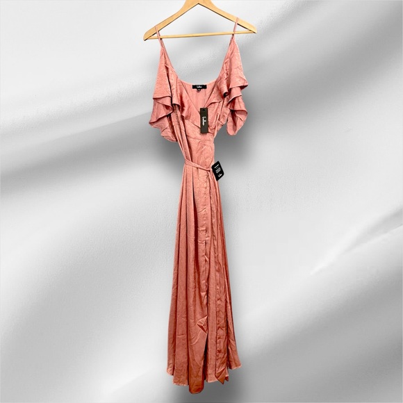 Lulus Dresses & Skirts - NWT Lulus Mauve Pink Cold Shoulder Maxi Dress Ruffle Trim Women’s L Formal